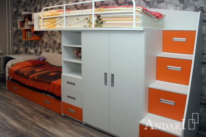 Оранжевая детская двухъярусная кровать - Андари
